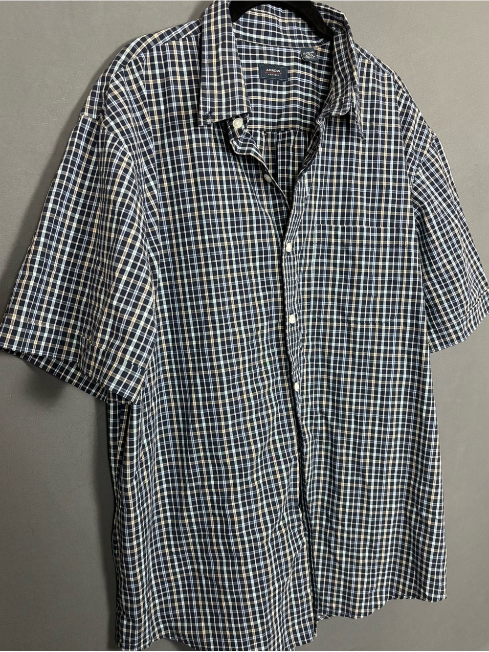Arrow | Mens Short Sleeve Button-Down Shirt | Dress Shirt | Blue Plaid | Size XL